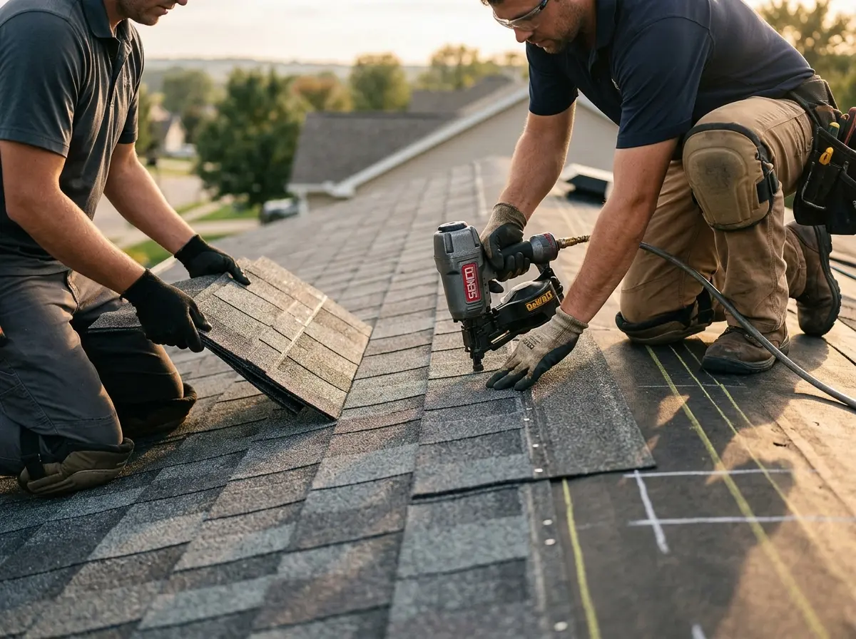 Professional roofer working on a residential roof in Lake Barrington